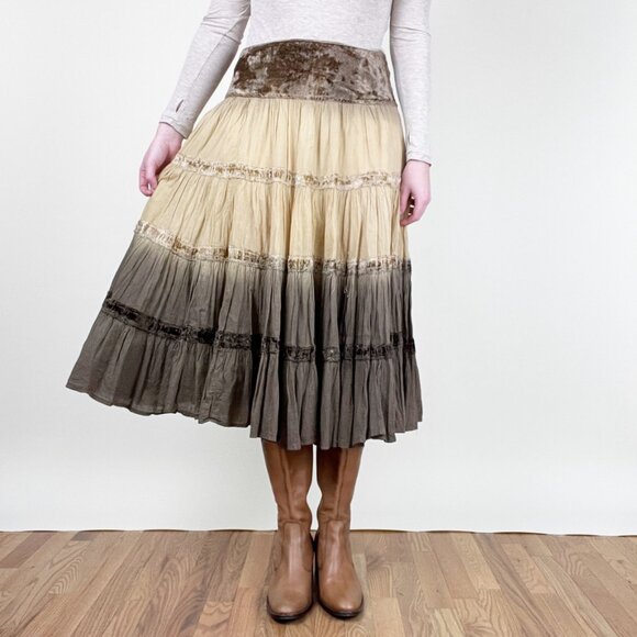 Vintage 90s Y2K Tiered Midi Skirt Gypsy Boho Cowgirl Western Bohemian Whimsigoth - Picture 11 of 11